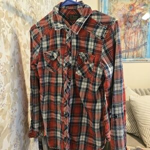 Ci Sono Red and Blue Plaid Women's Button Down Shirt